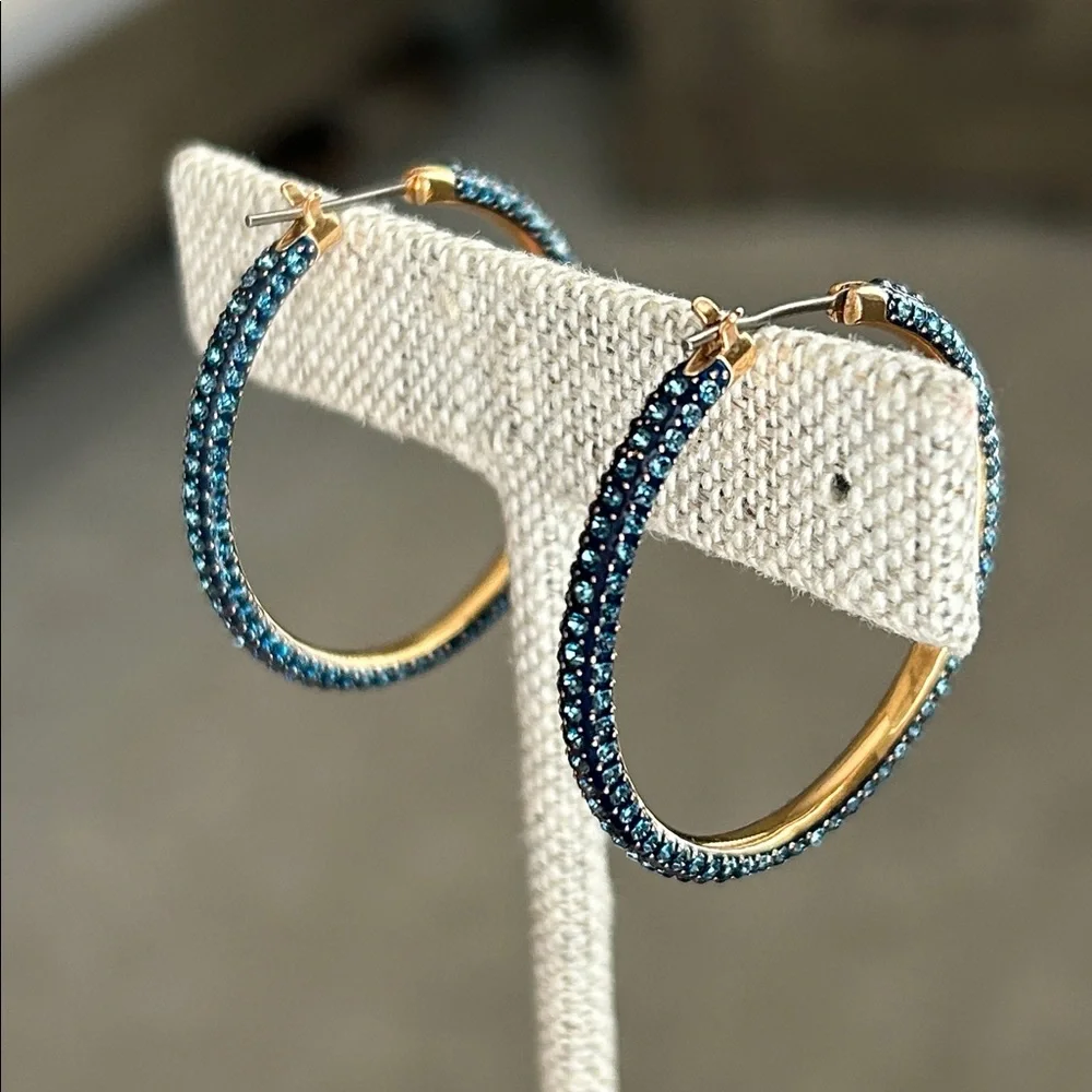 Swarovski Pave Crystal blue hoops - Picture 5 of 8